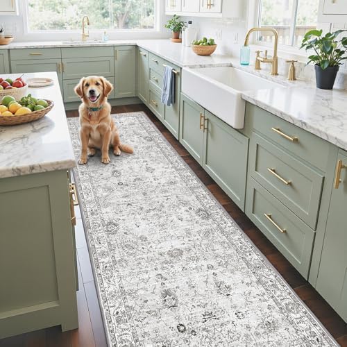 Grey Floral Hallway Runner Rug 2x10 by WelcometoBabovid
