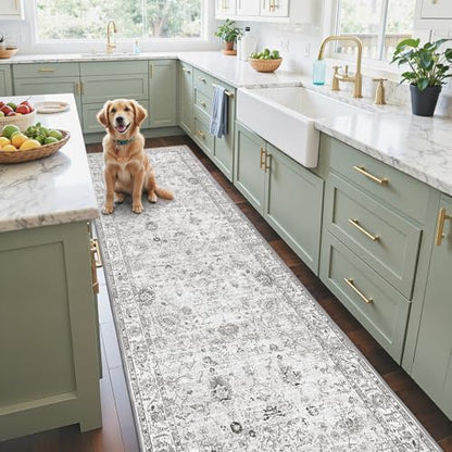 Grey Floral Hallway Runner Rug 2x10 by WelcometoBabovid