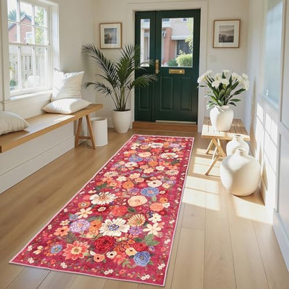 Red Floral Hallway Runner Rug 2x8 - Image 2
