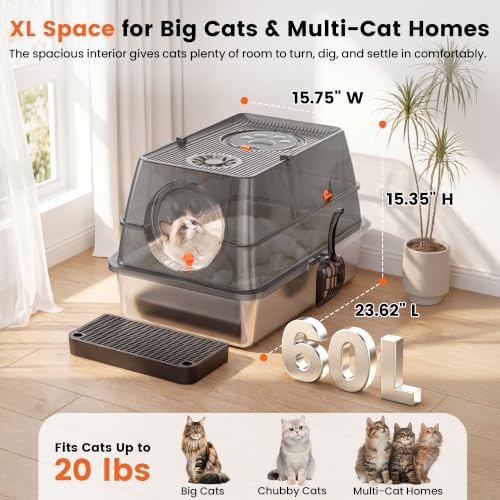 XL Enclosed Stainless Steel Litter Box - Image 6