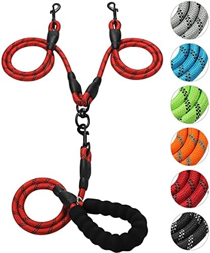 Double Dog Leash Reflective Detachable Coupler &360° Swivel Tangle Free by Gokotta