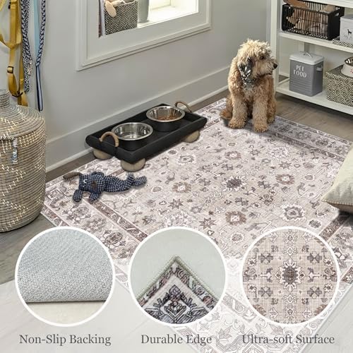 Washable Oval 5x6 Area Rug Soft Floral Carpet - Image 7