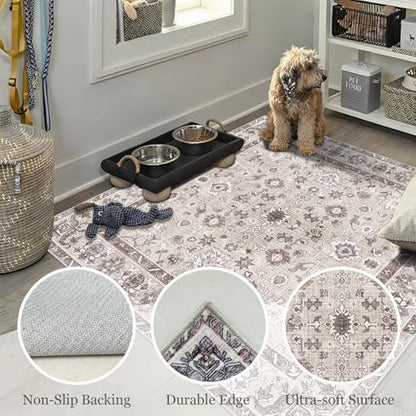 Washable Oval 5x6 Area Rug Soft Floral Carpet - Image 7