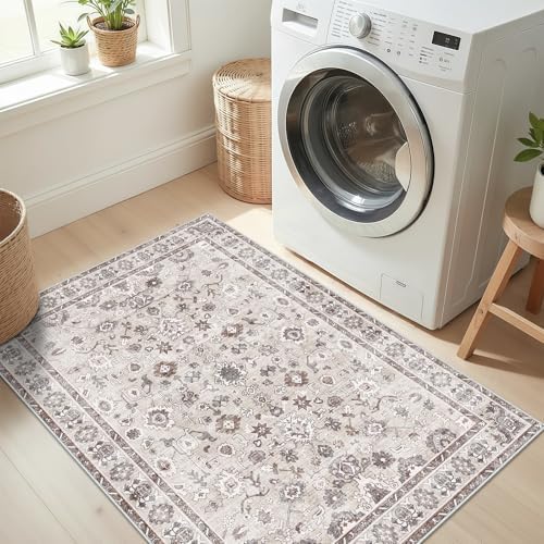 Washable 2x4 Runner Rug Entryway: Floral Soft Non Slip Mats by NYZEL