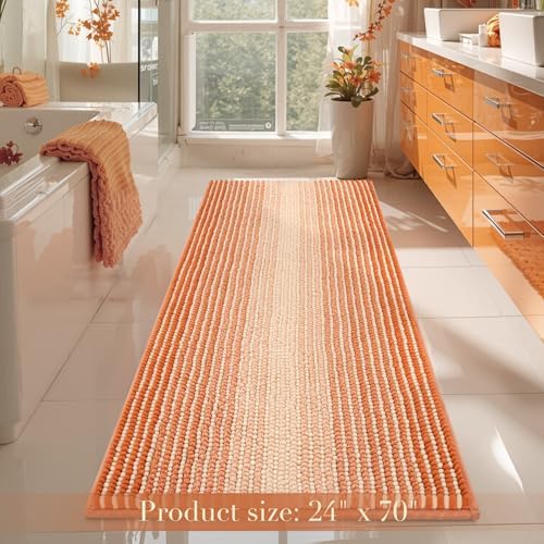 BSICPRO Large Bathroom Rugs Runner, 24x70 Chenille Bath Mat, Pumpkin Orange - Image 6