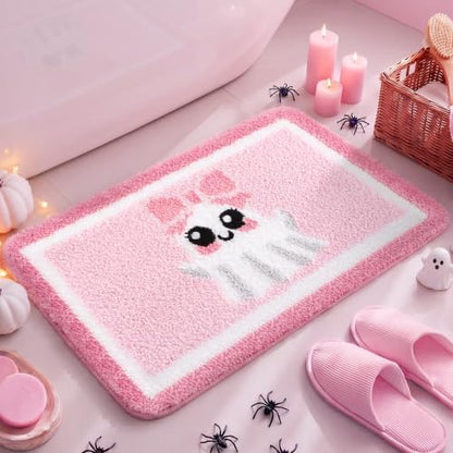 Boao Pink Ghost Halloween Bathroom Rug Pastel Ghost Bath Mat by Boao