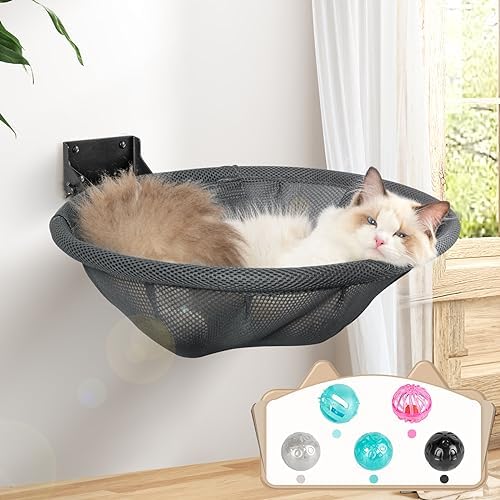 JUNSPOW Cat Hammock Wall Mounted, Foldable & Stable Cat Beds- Breathable Cat by JUNSPOW