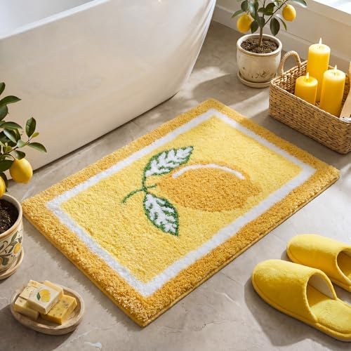 Boao Lemon Bathroom Rug Yellow Tufted Bath Mat Non Slip 24 x 16 Inches by Boao