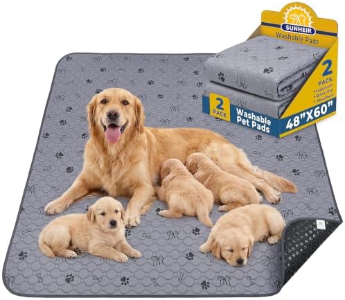 Sunheir Washable Pee Pads for Dogs, 2 Pack 48” x 60” Waterproof Puppy Pads by SUNHEIR