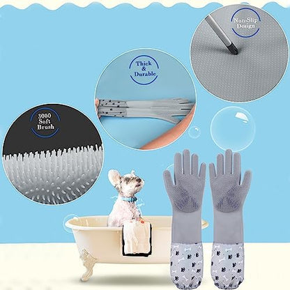 Pet Grooming Gloves Pet Hair Remover Cat, Dog Washing Gloves Silicone Heat - Image 3