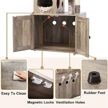 Timberer Cat Tree with Litter Box Enclosure, 2-in-1 Cat Tower - Image 6
