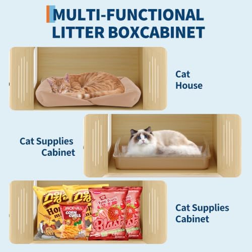 Cat Tree with Litter Box Enclosure, Large Plush Top Perch, Sisal Scratching - Image 3