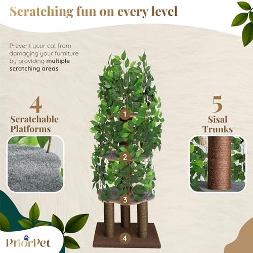 Cat Tree with Leaves – Stable & Space-Saving Design – 4 Scratch Levels & 5 - Image 4