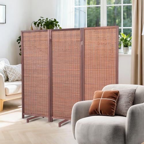 Bamboo Room Divider 3 Panel 47" H, 360°Rotating Feet Privacy Screen by JVVMNJLK