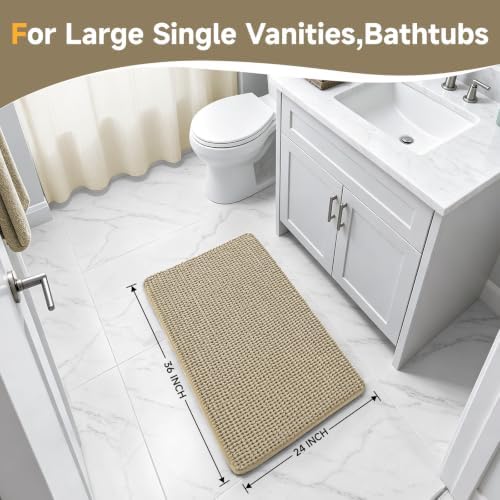 Ophanie Beige Bathroom Rugs 36x24, Soft Chenille Bath Mat, Non Slip Absorbent - Image 2
