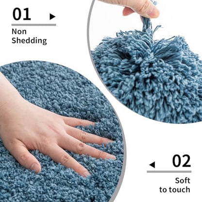 Disolla Blue Bathroom Runner Rug 24x70, Plush Extra Large Bath Mat - Image 4