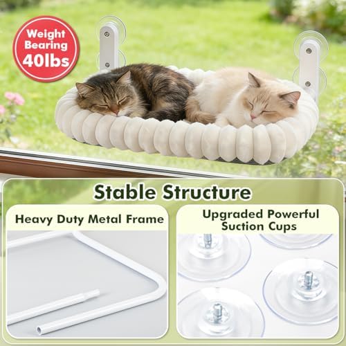 Zoratoo 2PC Cloud-Cuddle Cat Window Perch, Foldable Cat Hammock, L White - Image 6
