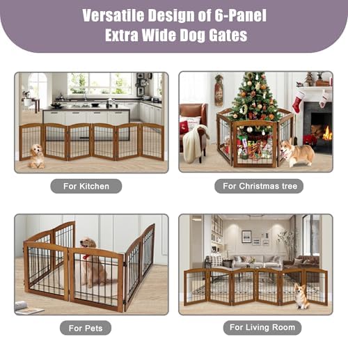 LZRS 6-Panel Extra Wide Wooden Freestanding Dog Gate: Foldable Solid Wood and - Image 6