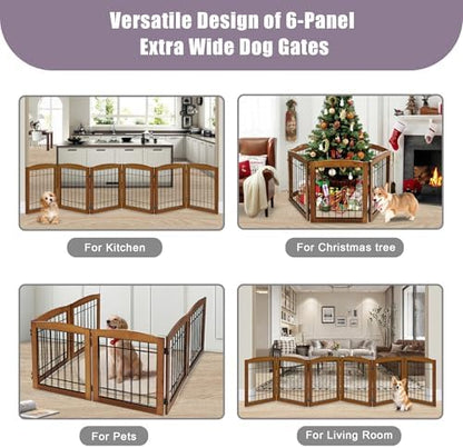 LZRS 6-Panel Extra Wide Wooden Freestanding Dog Gate: Foldable Solid Wood and - Image 6
