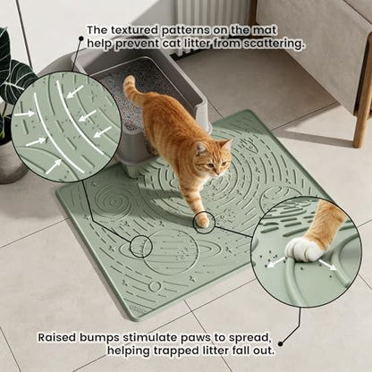 OHMO Large Cat Litter Mat 31.5x23.6" High Raised Edge Silicone, Sage Green - Image 2