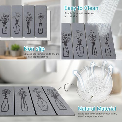 Gray Fast Drying Diatomaceous Foldable Stone Bath Mat - Image 5