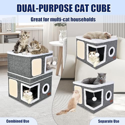 2-Story Cat House for Indoor Cats, Dual-Purpose Cave Bed - Image 3