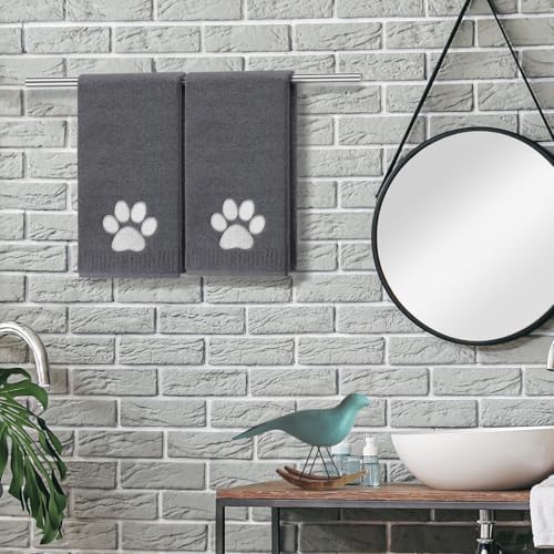 SmoothNovelty 2 Pcs Dog Paw Hand Towels Grey Bathroom Decor 14x29 Inch - Image 3