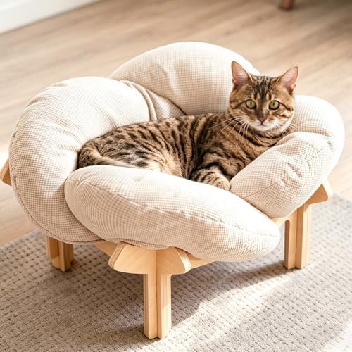 PACHIRA Elevated Cat Bed Wooden, Cat Couch Fluffy, Cat Sofa Flower by Unknown