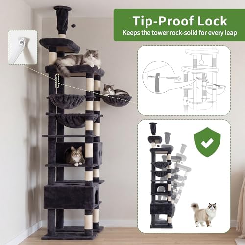 Heybly Floor to Ceiling Cat Tree, 104.7"-116.5" Height-Adjustable HCT92G - Image 6