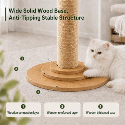 63in Tall Natural Sisal Cat Scratching Post, Wide Base - Image 6