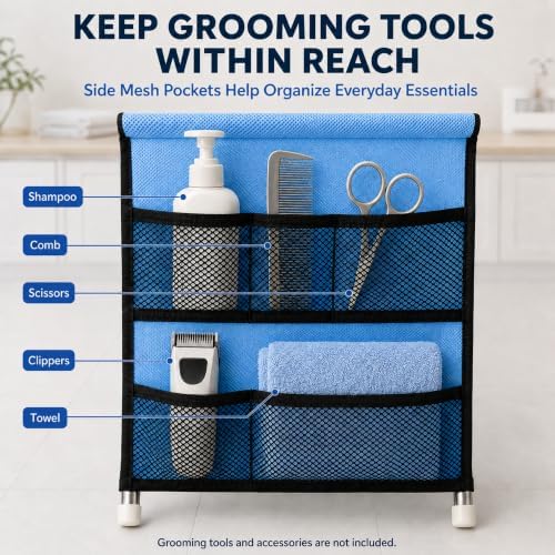 Dog Grooming Hammock with Stand & Side Tool Pockets, Foldable Pet Grooming - Image 6