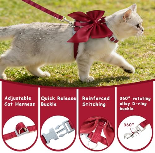 Tensho Red Bow Cat Harness and Leash Set, Escape Proof - Image 5
