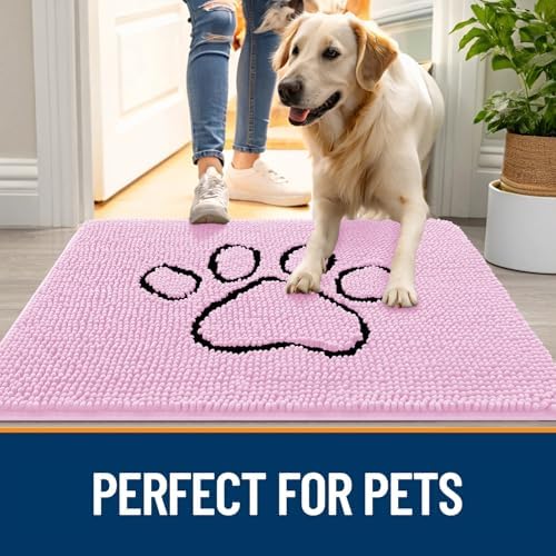 OLANLY Dog Door Mat for Muddy Paws 30x20, Paw Print Design Chenille Mud Mat - Image 6