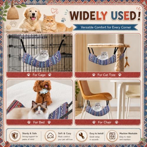 Jetec 2 Pack Cat Hammock for Cage, Ethnic Pattern - Image 2