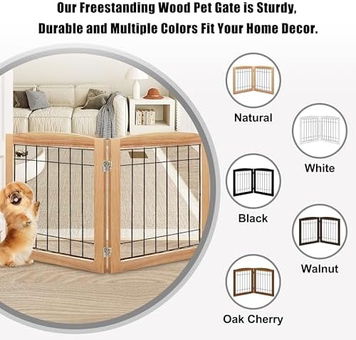 LZRS 2-Panel Freestanding Foldable Wood Dog Gate – Solid Wood & Steel Wire - Image 4