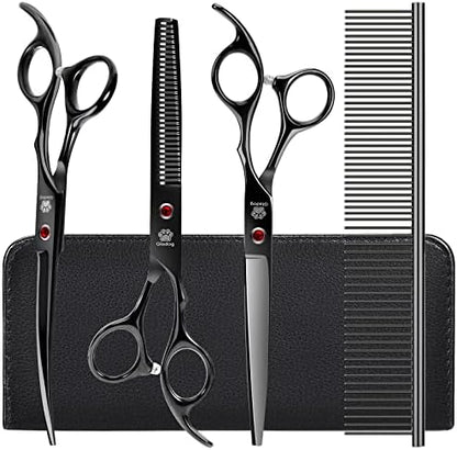 Dog Grooming Scissors Kit with Safety Round Tips, GLADOG Professional 5 in 1 by GLADOG