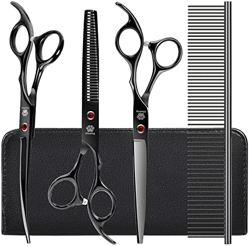 Dog Grooming Scissors Kit with Safety Round Tips, GLADOG Professional 5 in 1 by GLADOG