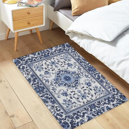 Giwawa Boho Floral Bath Rug Blue Leaves Soft Absorbent Bath Carpet 24x35 Inch - Image 2
