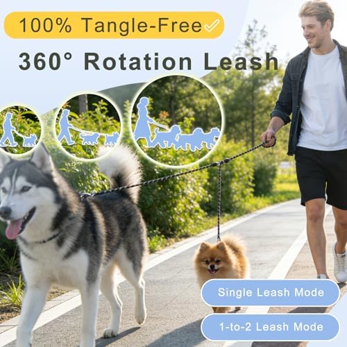 Dual Dog Leash - 360° Swivel No Tangle Walking Leash, Detachable Design - Image 2