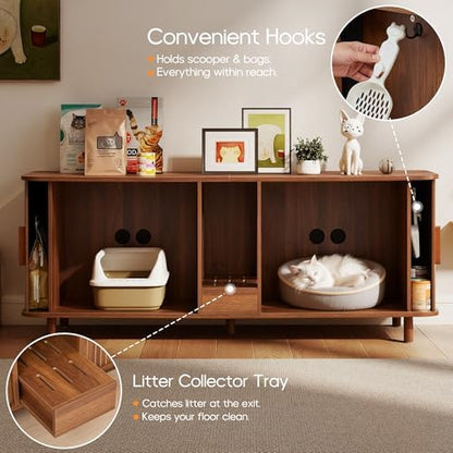 Flluted Double Cat Litter Box Enclosure Large Hidden Litter Box - Image 3