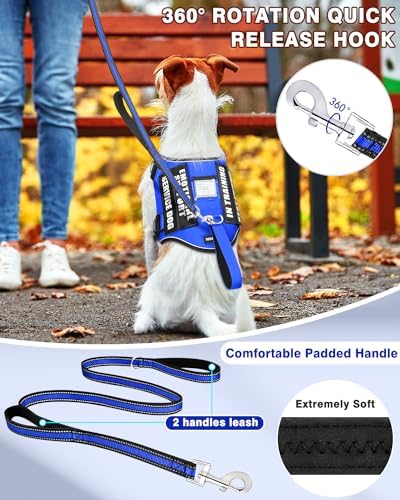 Small Service Dog Vest Harness and Leash Set+10 Patches Blue XS - Image 2