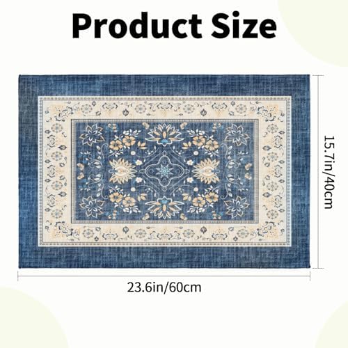 Giwawa Blue Boho Bath Rug Ethnic Floral Bathroom Mat Soft Quick Dry Bath Carpet - Image 3