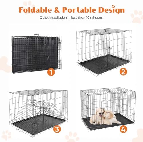 Sweetcrispy 48 Inch Dog Crate, Medium Large Dog Cage, Foldable Pet Kennel - Image 5