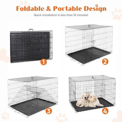 Sweetcrispy 48 Inch Dog Crate, Medium Large Dog Cage, Foldable Pet Kennel - Image 5