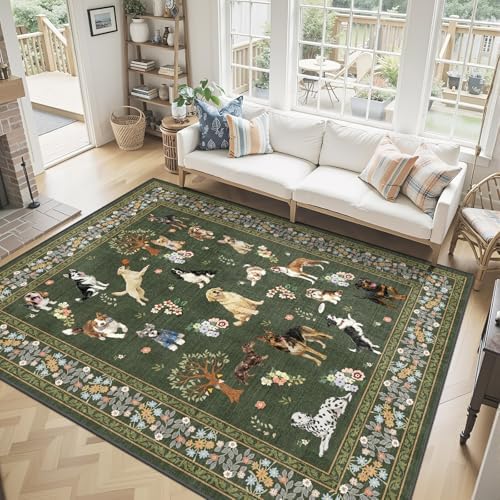 Dark Green Area Rug 5x7 for Living Room Bedroom by WelcometoBabovid