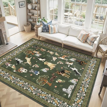 Dark Green Area Rug 5x7 for Living Room Bedroom by WelcometoBabovid