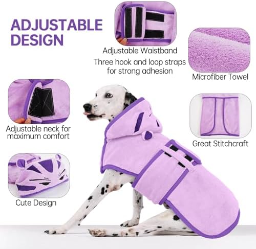 Dog Bathrobe, Fast Drying Coat, Super Absorbent Bath Towel Purple S - Image 5