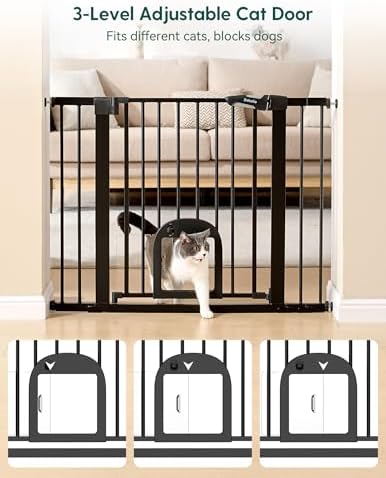 Babelio Dog Gate with Adjustable Cat Door, CatPrivilege III - Image 2