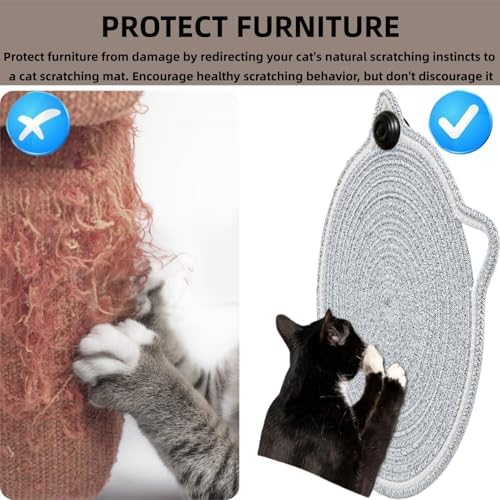 Cat Scratcher Mat 16.9'' Round Natural Cotton Rope Double-Sided, Dark Brown - Image 5