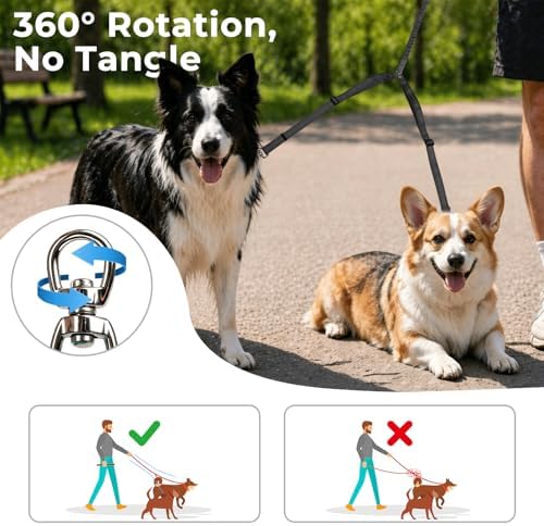 Double Leash for Two Dogs, No Tangle Bungee Dog Leash - Image 3
